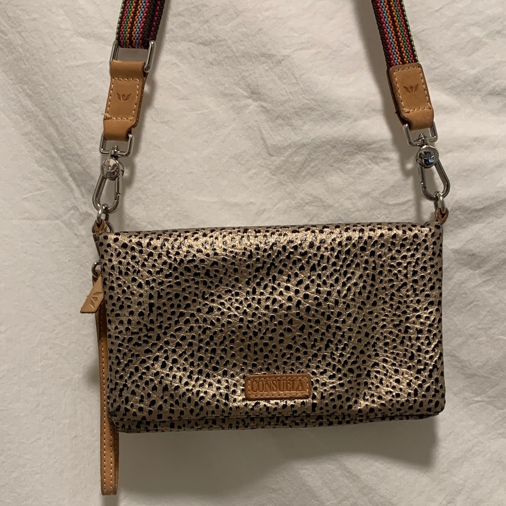 Consuela Wesley Uptown Crossbody Metallic Gold and Black Wristlet EUC